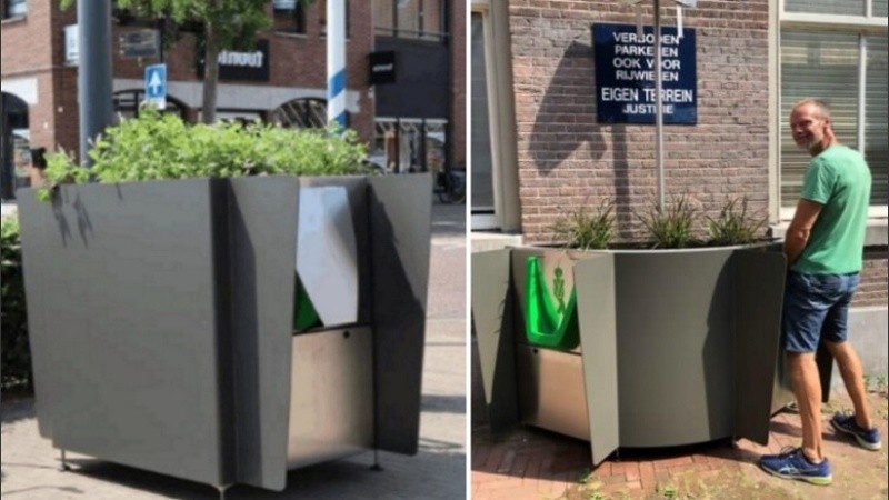 Los hombres pueden orinar en los macetones disimulados y la orina termina sobre una base de cáñamo que después se usa como fertilizante.