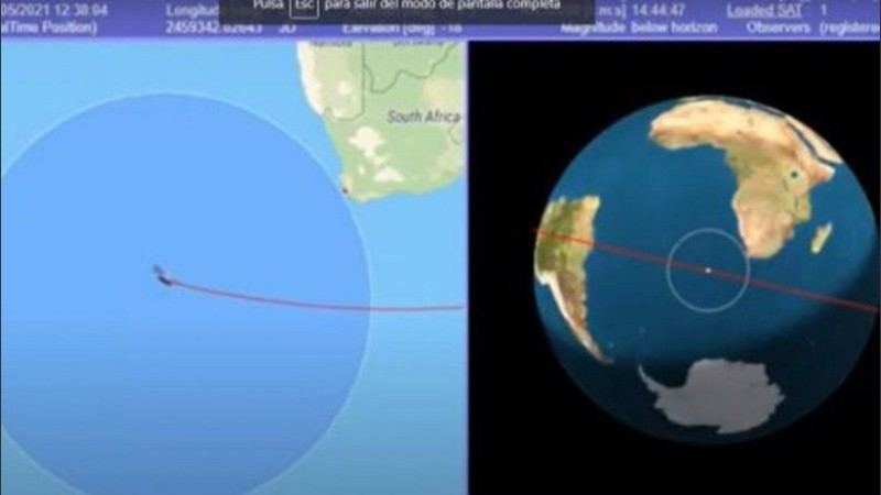 Captura del seguimiento en tiempo real del cohete chino.