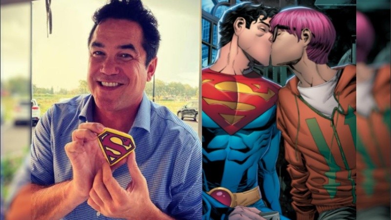 El actor Dean Cain y, al lado, una captura del nuevo comic de Superman.
