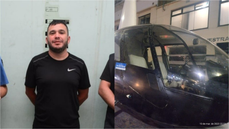 Alvarado y el helicóptero en el que planeaba fugarse del penal de Ezeiza.