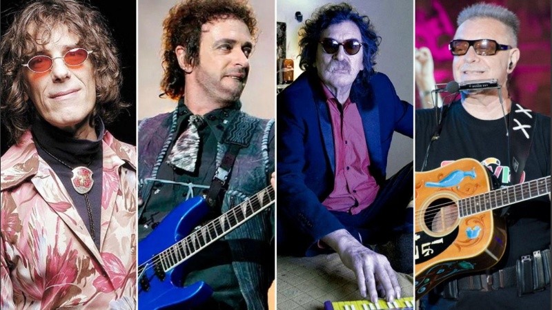 El Flaco Spinetta, Gustavo Cerati, Charly García y León Gieco.