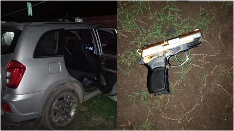 El auto y una pistola usada para la balacera de noviembre pasado.