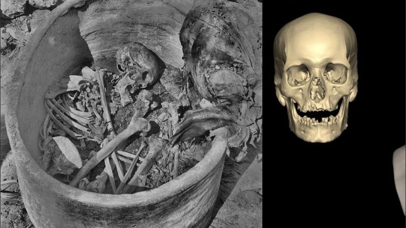 Los científicos también estudiaron el esqueleto del hombre.