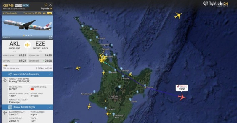 La parada técnica en Nueva Zelanda. (Flightradar24) 