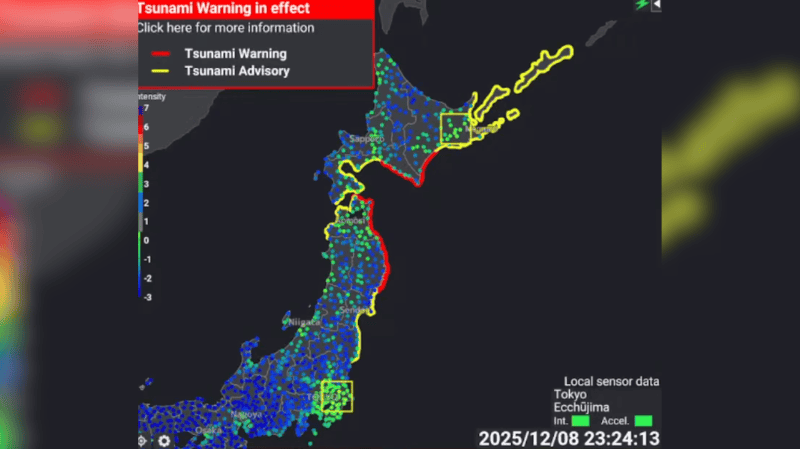  Terremoto frente a costa este de Japón con alerta de tsunami.