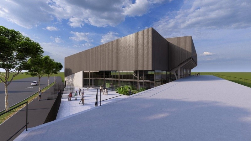  Un rénder del exterior del microestadio.