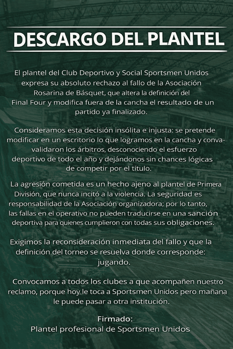 &nbsp;El comunicado completo de Sportsmen.