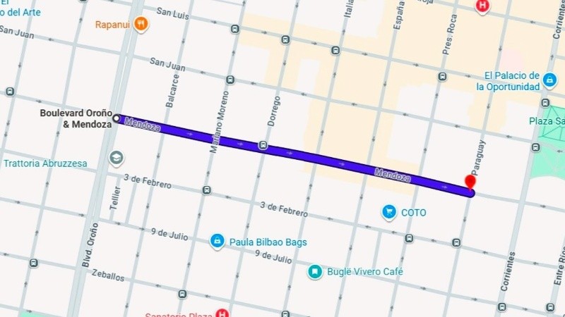 &nbsp;Las siete cuadras que faltan. (Google Maps)