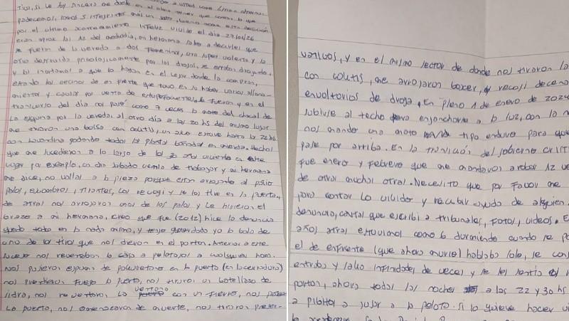 La carta enviada al periodista Roberto Caferra. 