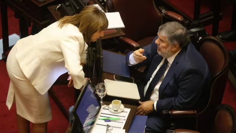 &nbsp;La senadora Patricia Bullrich y José Mayans en el Senado durante el tratamiento de la Ley de Glaciares. 