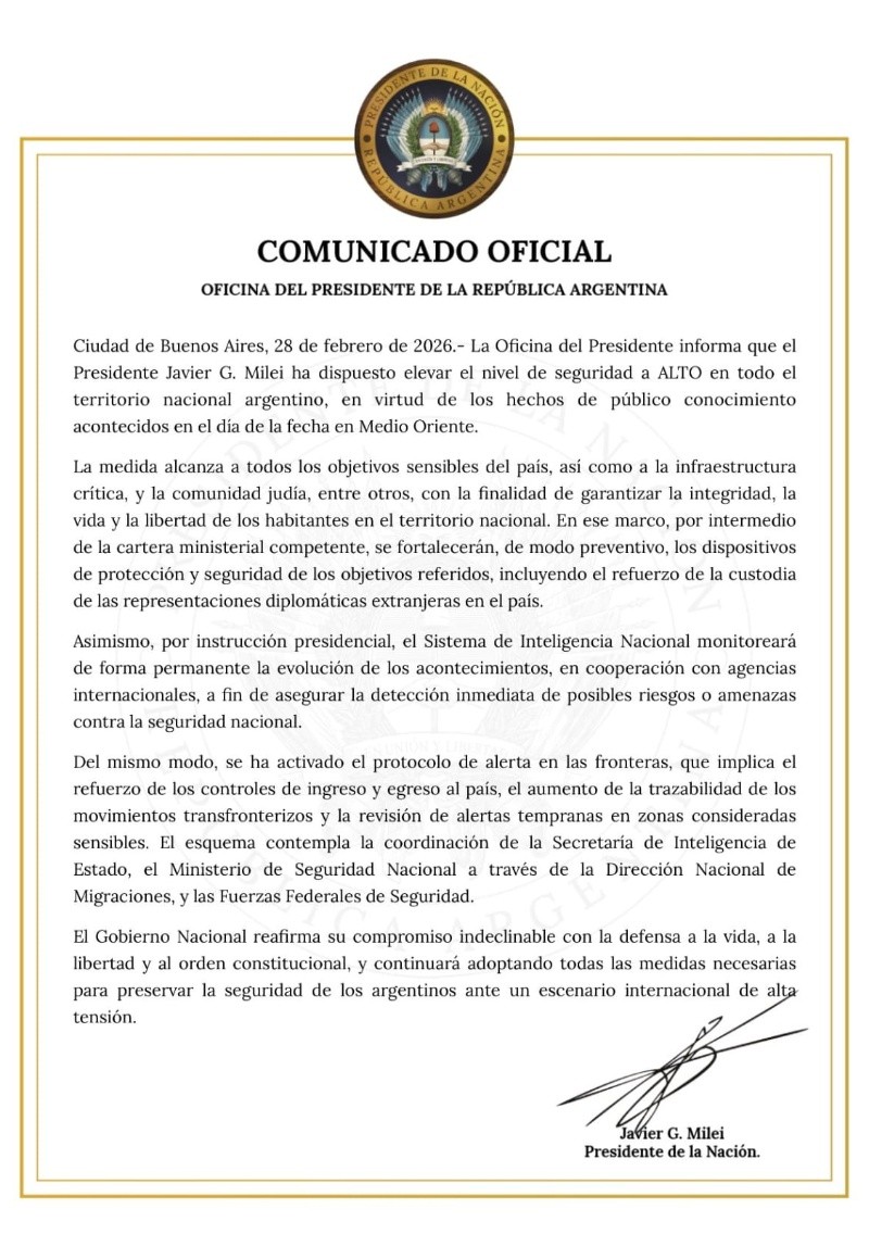 &nbsp;El comunicado que difundió presidencia.