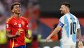 Lamine Yamal y Lionel Messi, dos de las grandes figuras de España y Argentina.