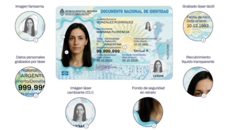 El nuevo DNI refuerza la seguridad con una tarjeta de policarbonato, un chip sin contacto y grabado láser que dificulta falsificaciones y protege datos con estándares internacionales. Incluye datos encriptados, foto a color, imagen fantasma y certificados criptográficos para verificación digital.&nbsp;