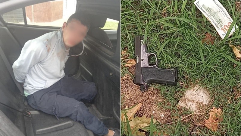 El detenido y el arma secuestrada.