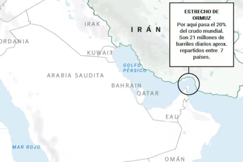 Un mapa del estrecho de Ormuz.