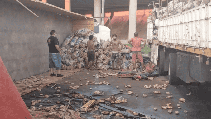 El camión volcó a la madrugada y tuvo que intervenir la Policía para evitar que robaran la carga.&nbsp;