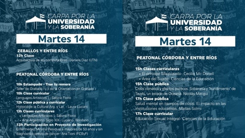 Las actividades del martes.&nbsp;