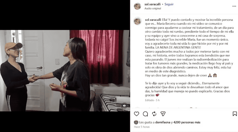 &nbsp;&nbsp;El posteo de la joven con María Becerra.