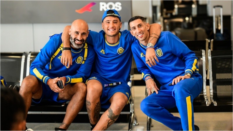 Quintana, Di María y Véliz antes de abordar el avión rumbo a Caracas.