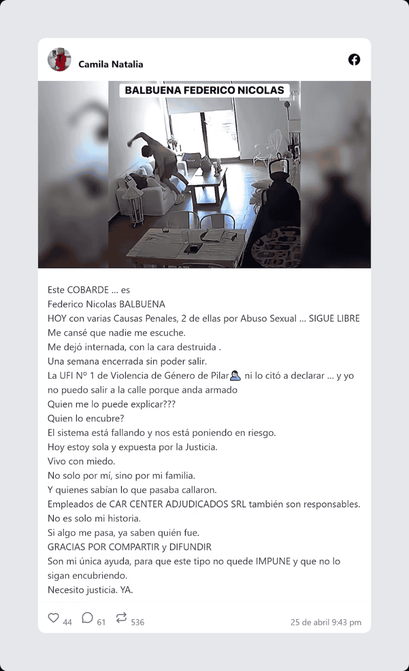 &nbsp;La denuncia que Camila hizo en Facebook. (Foto: captura de pantalla)