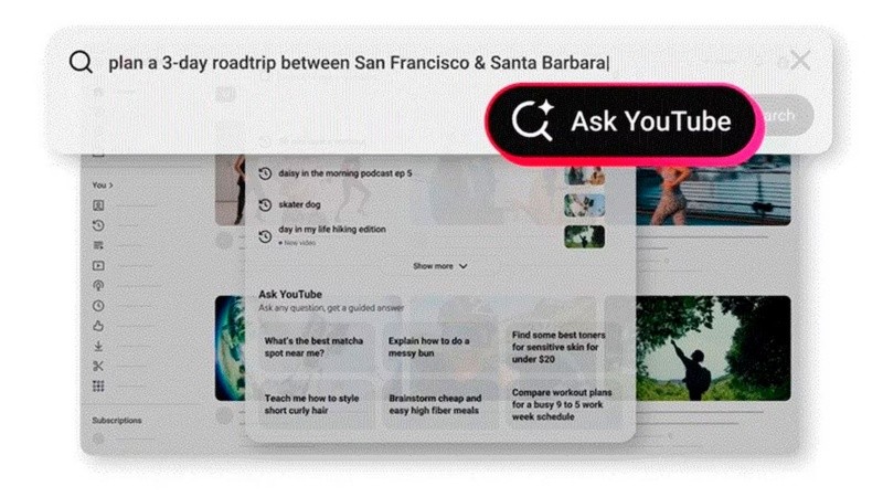 Así se verá la nueva función de IA en YouTube.&nbsp;