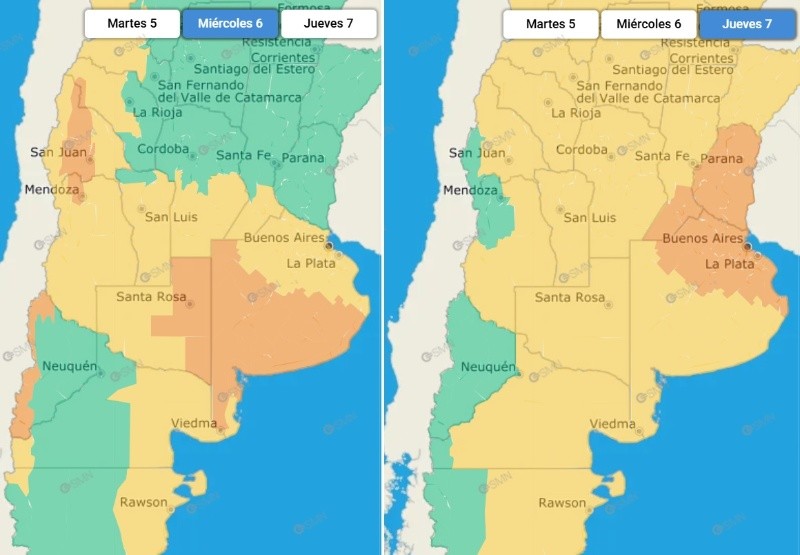 &nbsp;El panorama del SMN para miécoles y jueves.
