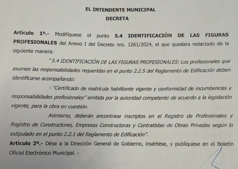 &nbsp;El decreto acordado el viernes con el Colegio de Ingenieros