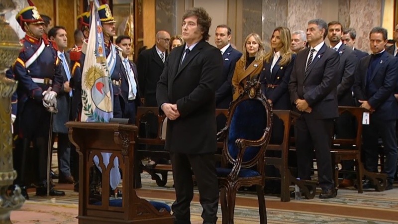 El presidente Javier MIlei durante el Tedéum en la Catedral porteña.
