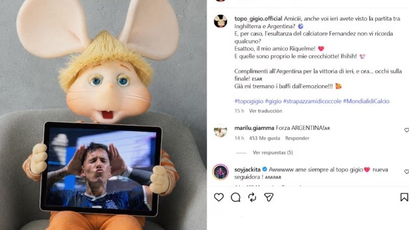 &nbsp;La publicación en italiano del Topo Gigio en Instagram. 