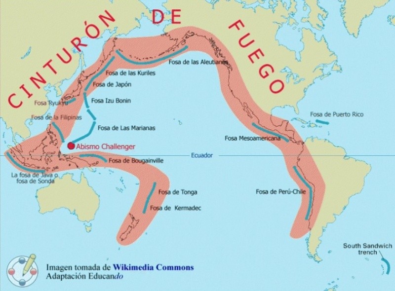El Cinturón de Fuego es una extensa franja que rodea el océano Pacífico.&nbsp;