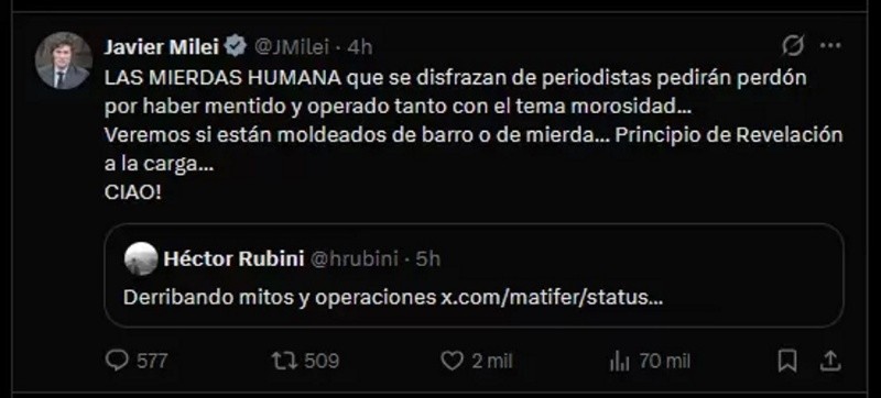 &nbsp;Uno de los posteos del presidente. 