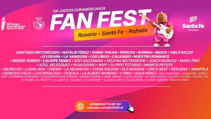 La grilla completa de artistas de los Juegos Suramericanos 2026.&nbsp;