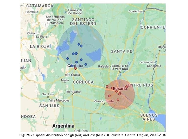 &nbsp;Distribución de los conglomerados de alto y bajo riesgo.