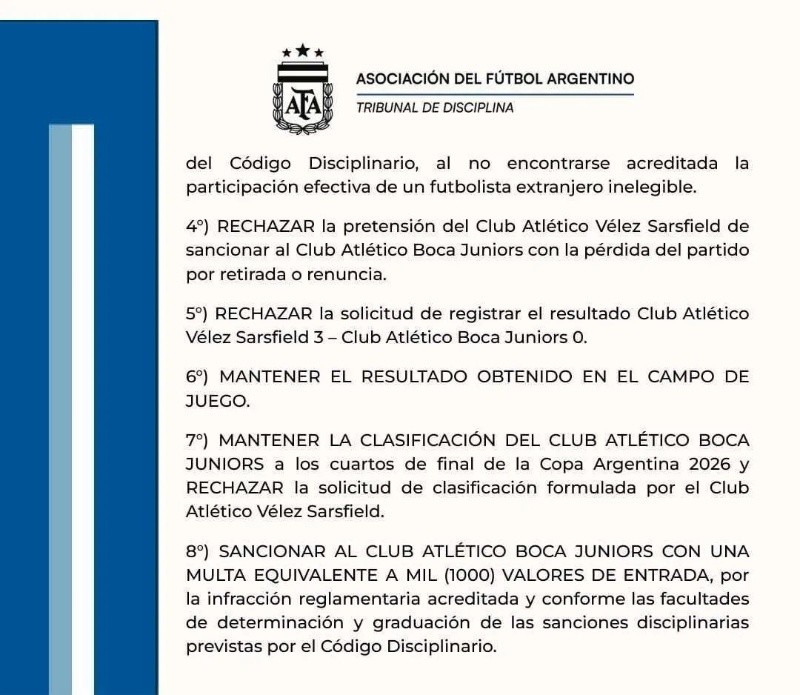 El fallo del Tribunal de Disciplina de la AFA.