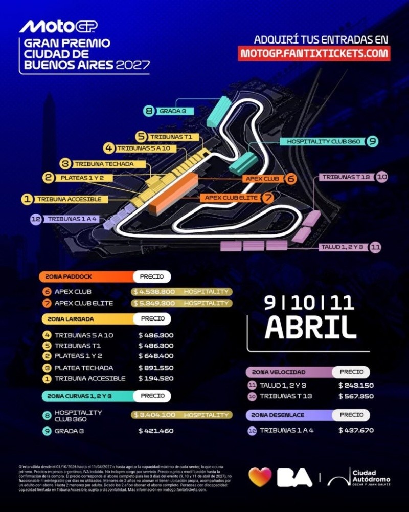 Los precios del GP de Argentina del Moto Gp.&nbsp;
