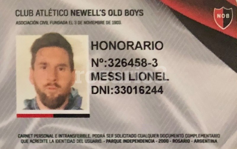 &nbsp;El carnet de honorario de Lionel Messi. 