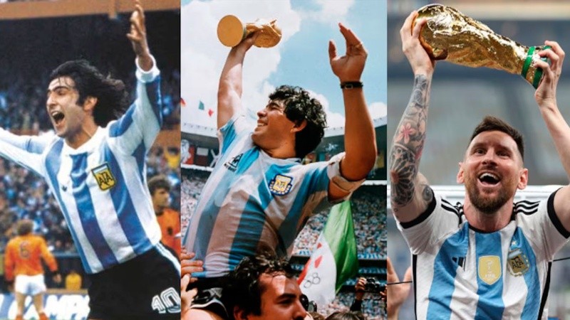 Kempes, Maradona y Messi.