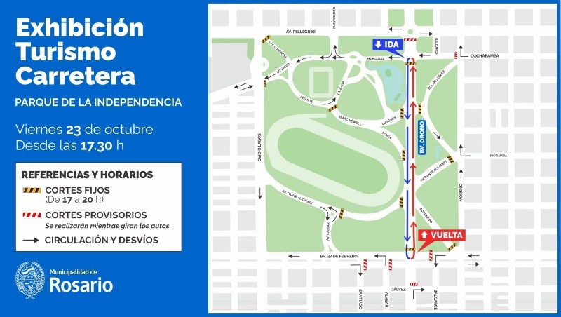 Los cortes y desvíos de tránsito para esta tarde en la zona del Parque Independencia.