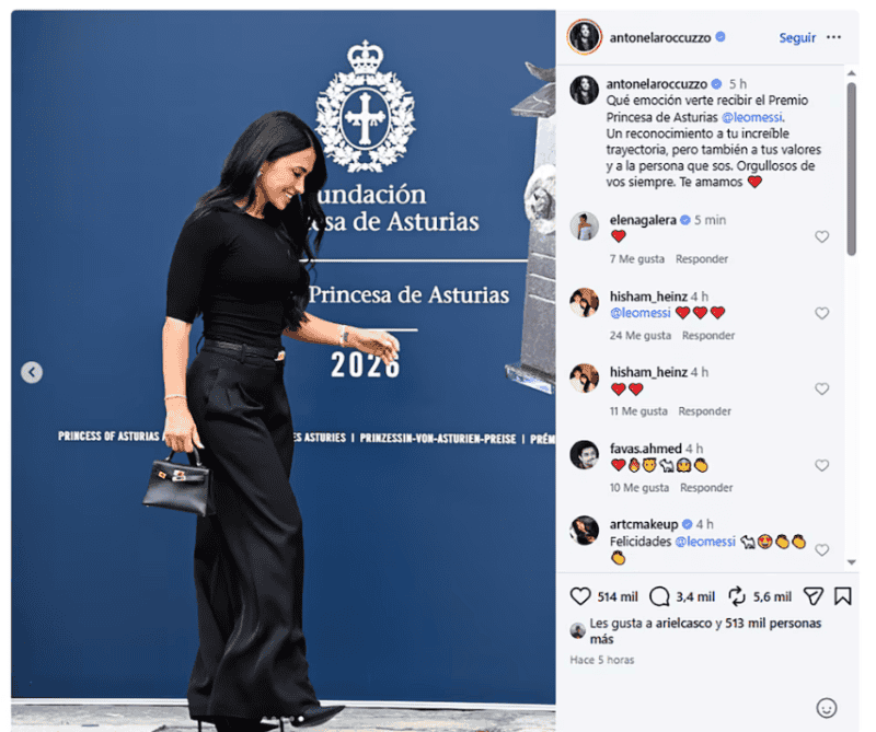&nbsp;La publicación de la rosarina, dedicada a Messi. 