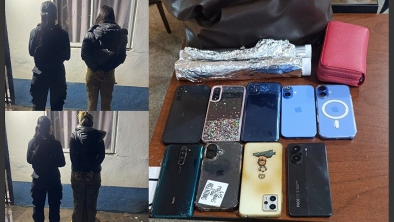 Las dos detenidas y los 9 celulares.