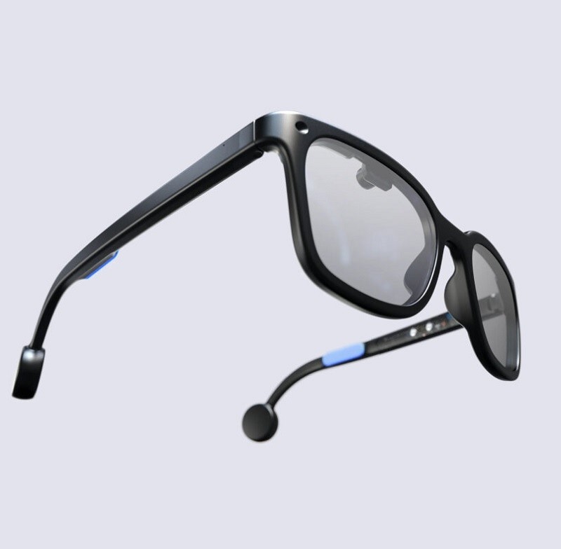 El cuerpo de las gafas incluye parlantes de conducción ósea ubicados en su parte posterior