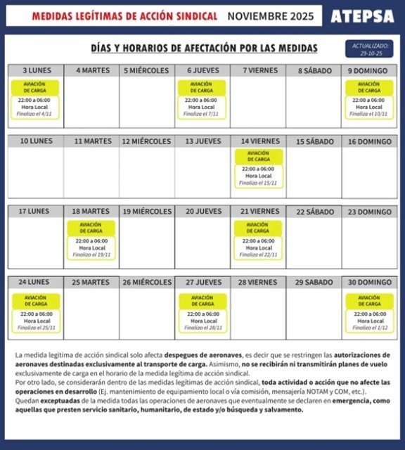 El cronograma de medidas de fuerza difundido por Atepsa.
