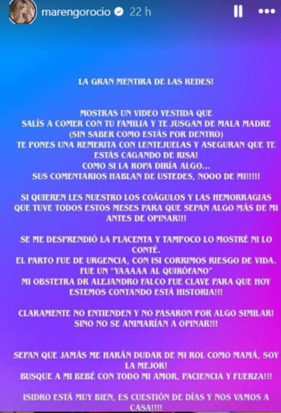 &nbsp;El descargo en redes sociales de la modelo.