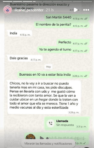 &nbsp;La respuesta de la exdueña de India cuando le avisaron que estaba lista para retirar.