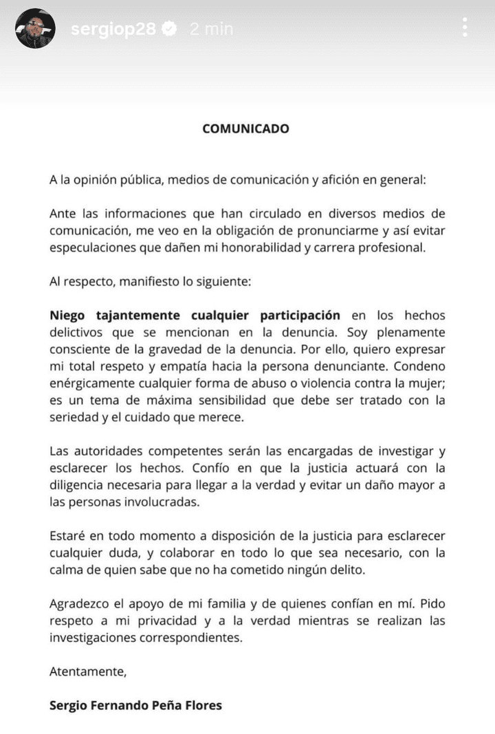 El comunicado de Peña. 