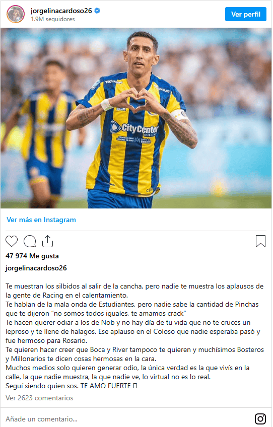 &nbsp;El posteo de Cardoso. 