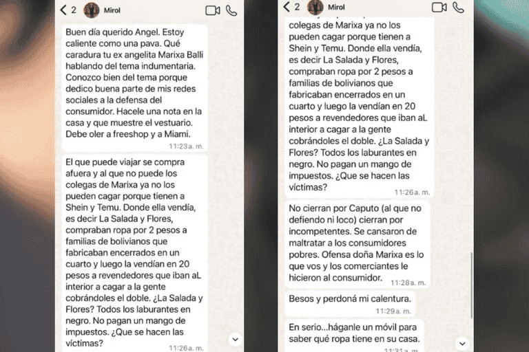 Los mensajes que le envió Mirol a De Brito.&nbsp;