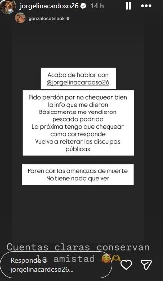 &nbsp;El posteo de Jorgelina Cardoso.