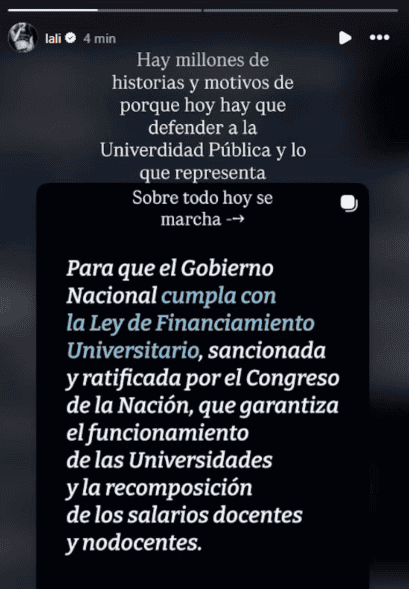&nbsp;El mensaje de la cantante en Instagram.