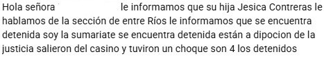 &nbsp;Uno de los mensajes que recibieron desde el celular de Jesica.
